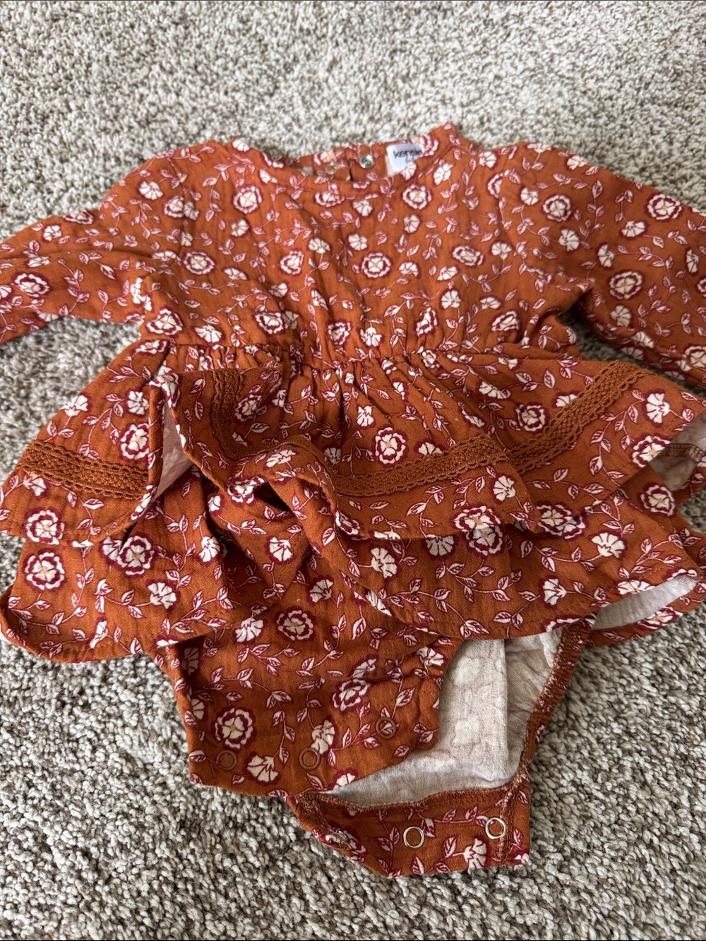 Infant Girls Rust Floral Ruffle Bodysuit - Picture 2 of 3